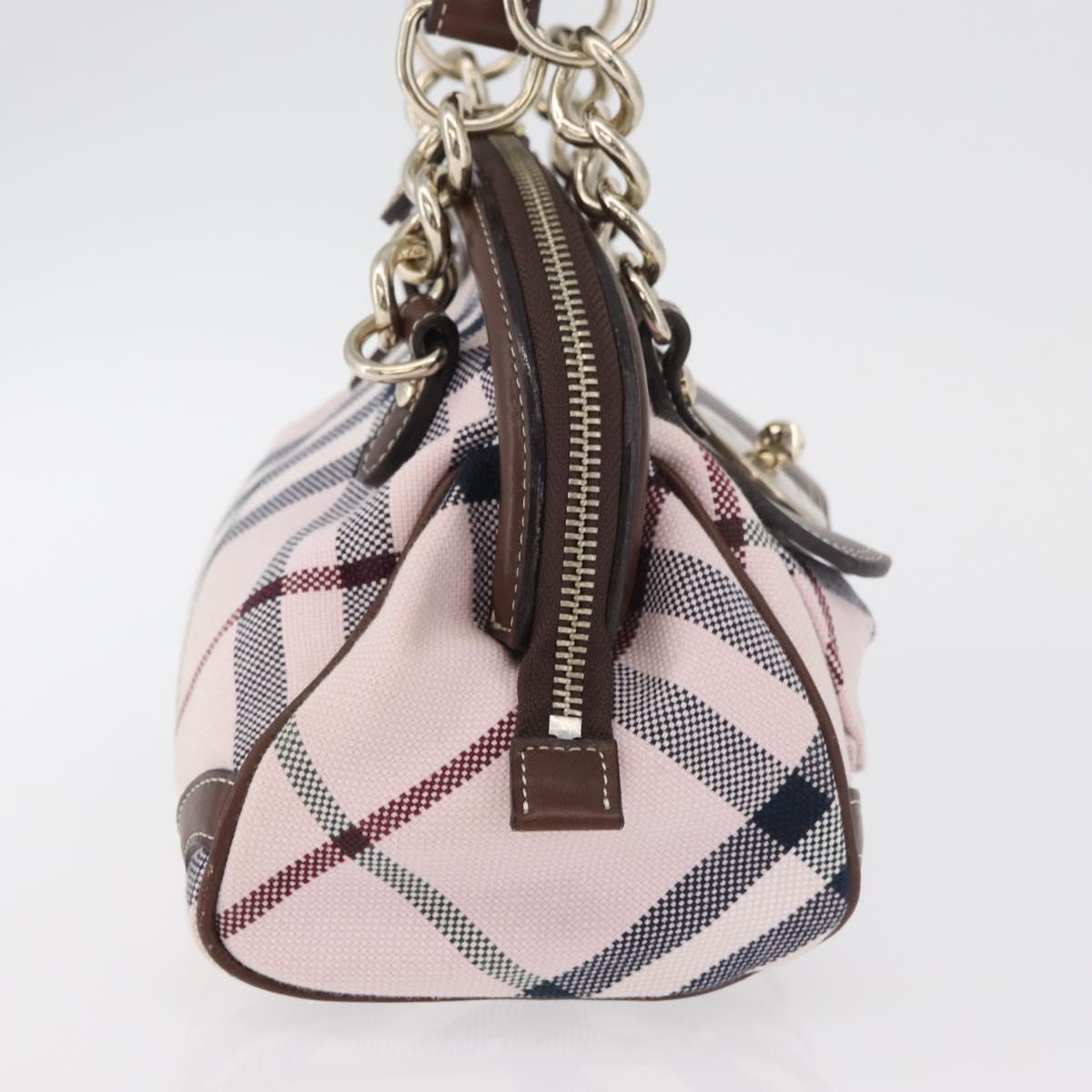 BURBERRY Novacheck Chain Blue Label Hand Bag Canvas Pink Gold Auth 179984