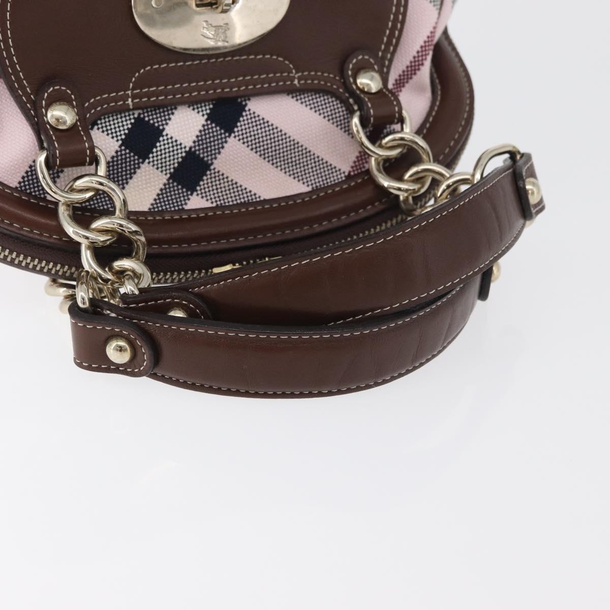 BURBERRY Novacheck Chain Blue Label Hand Bag Canvas Pink Gold Auth 179984