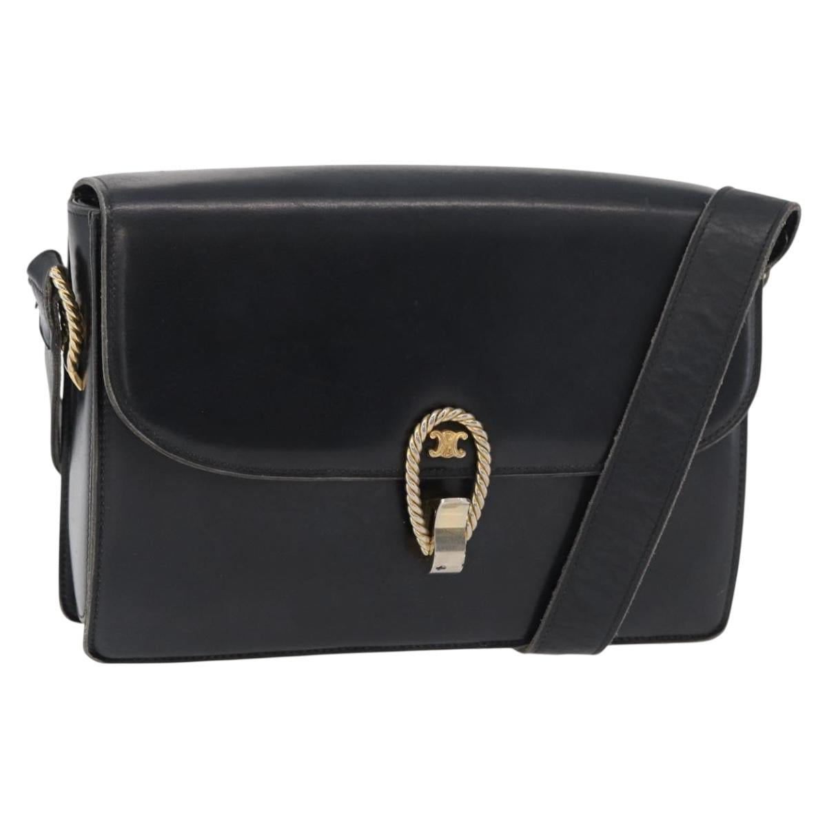 CELINE Shoulder Bag Leather Black Gold Auth 179985