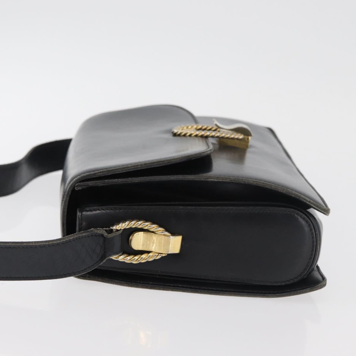 CELINE Shoulder Bag Leather Black Gold Auth 179985