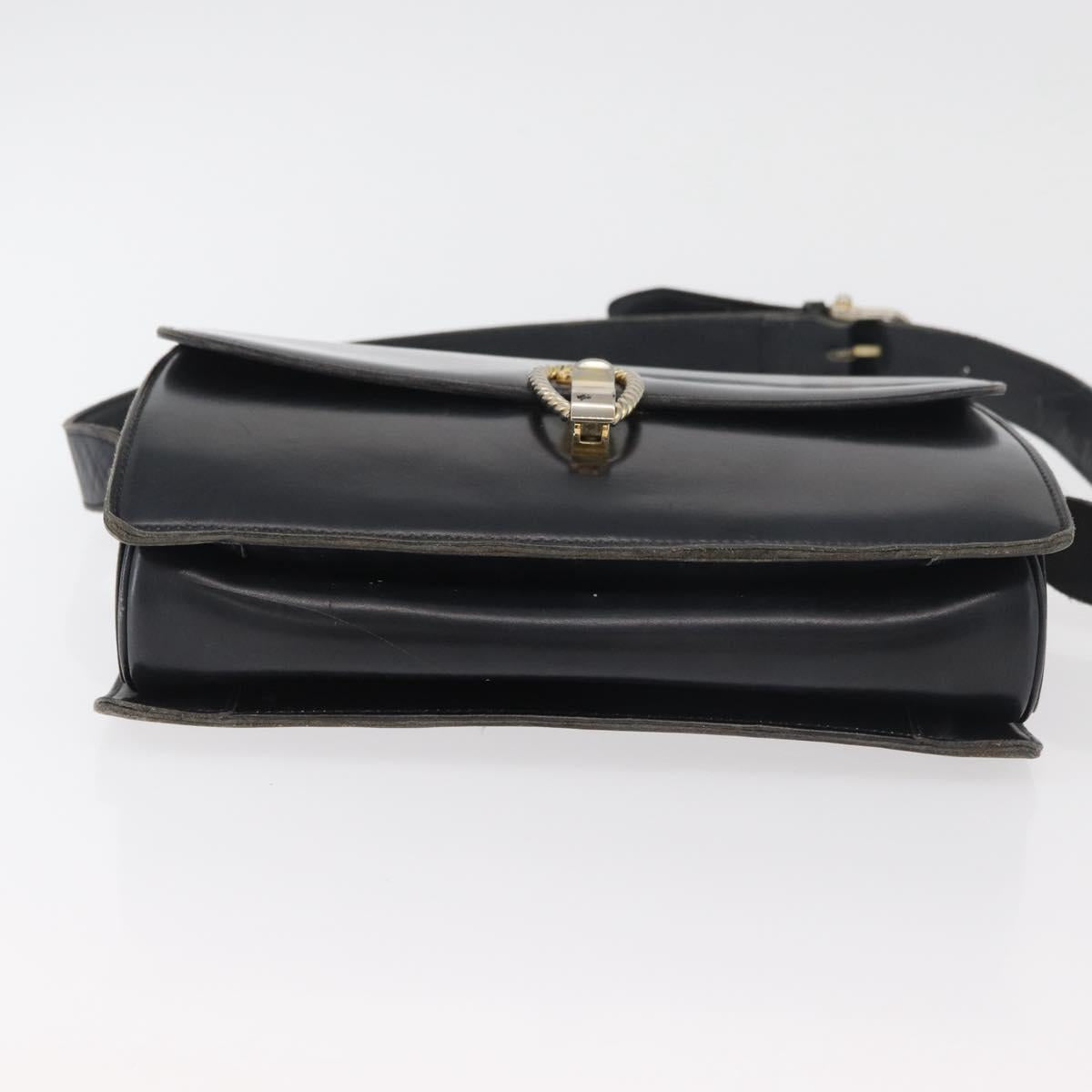 CELINE Shoulder Bag Leather Black Gold Auth 179985