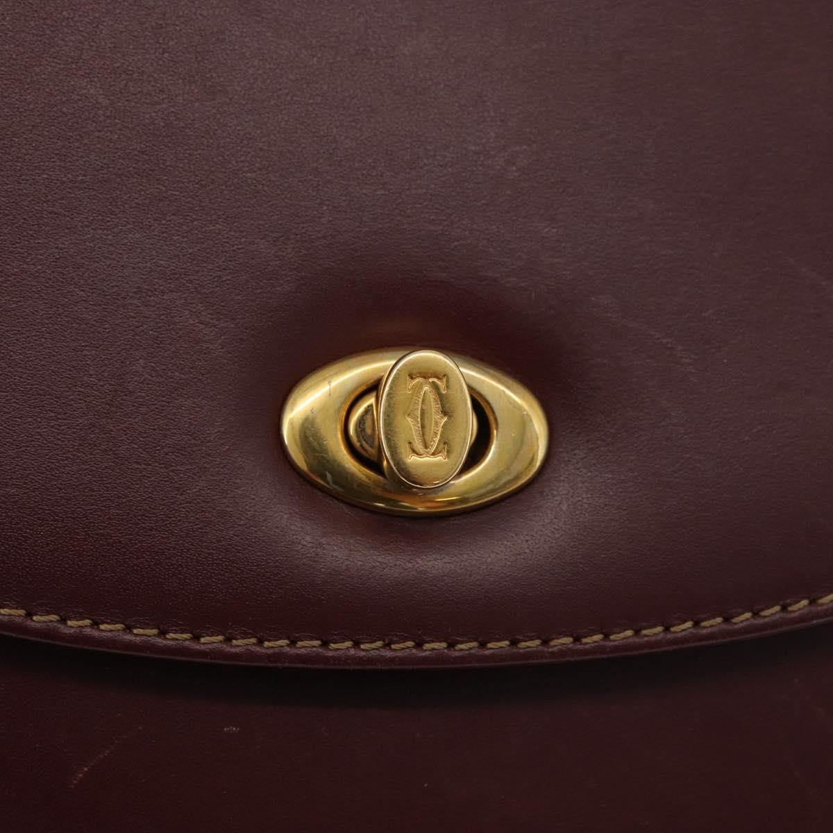 CARTIER Must Line Shoulder Bag Leather Bordeaux Gold Auth 179989