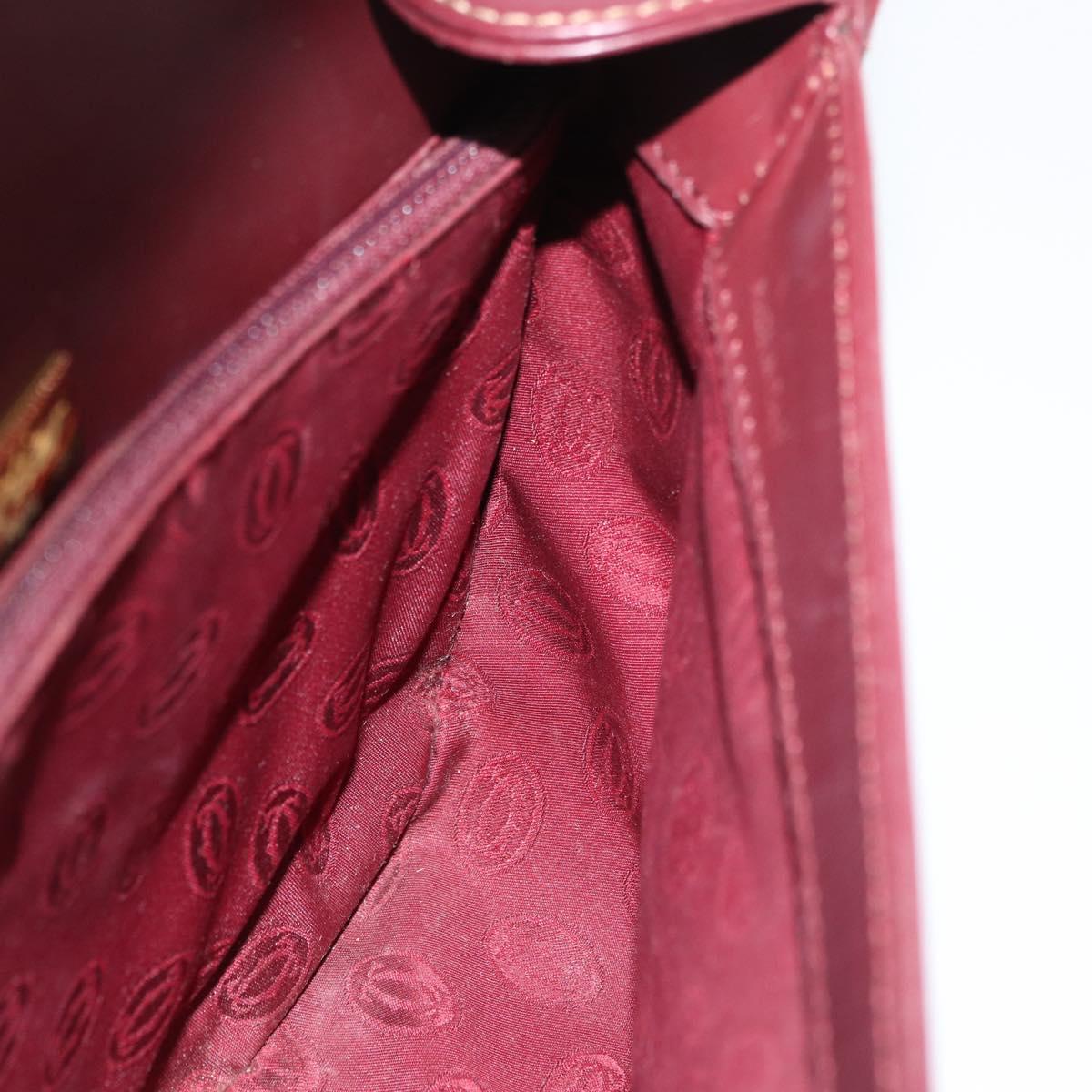 CARTIER Must Line Shoulder Bag Leather Bordeaux Gold Auth 179989