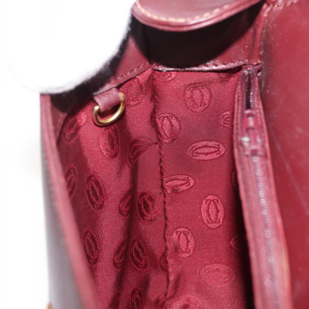CARTIER Must Line Shoulder Bag Leather Bordeaux Gold Auth 179989