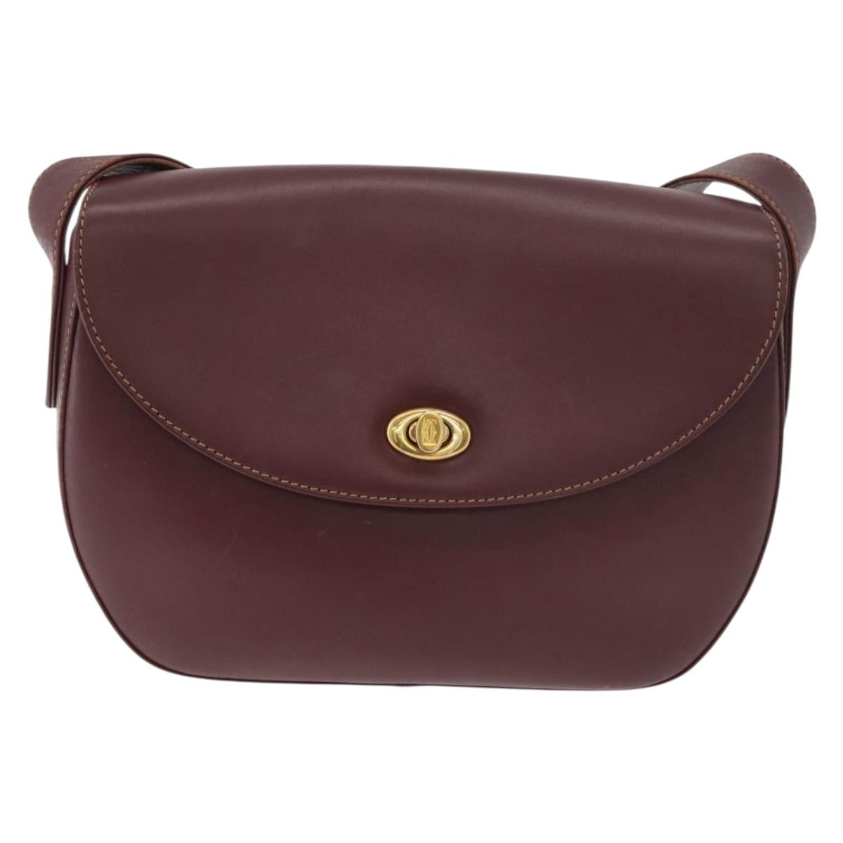 CARTIER Must Line Shoulder Bag Leather Bordeaux Gold Auth 179989