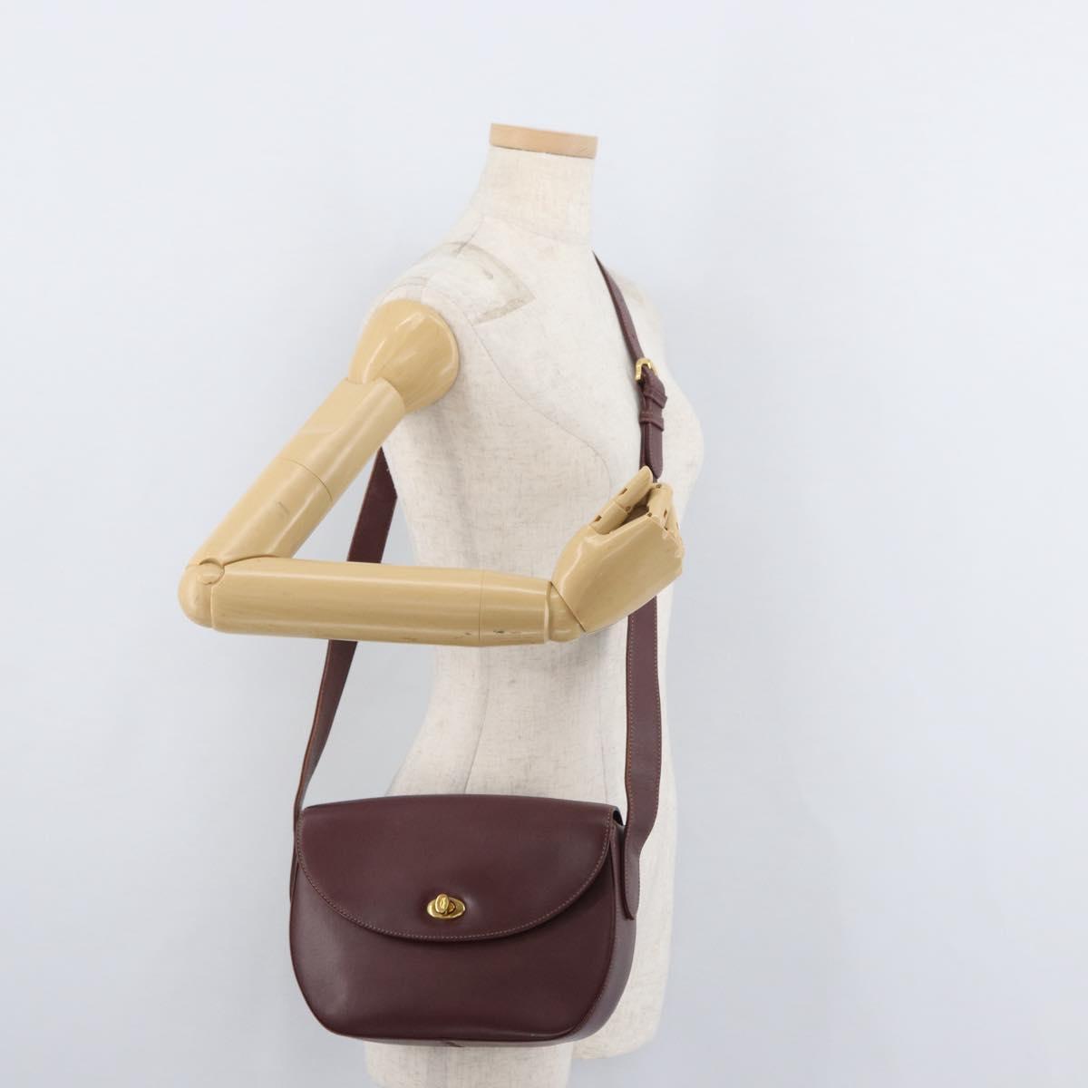 CARTIER Must Line Shoulder Bag Leather Bordeaux Gold Auth 179989
