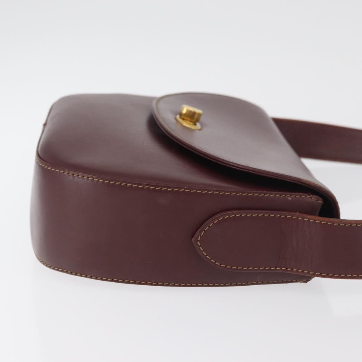 CARTIER Must Line Shoulder Bag Leather Bordeaux Gold Auth 179989