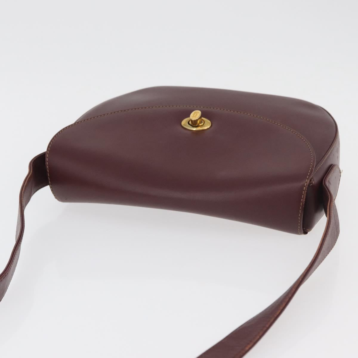 CARTIER Must Line Shoulder Bag Leather Bordeaux Gold Auth 179989