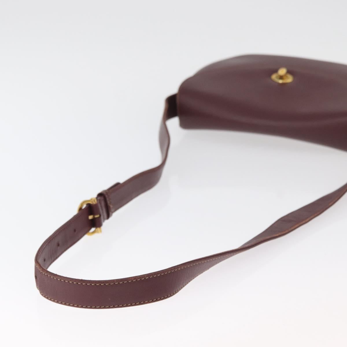 CARTIER Must Line Shoulder Bag Leather Bordeaux Gold Auth 179989