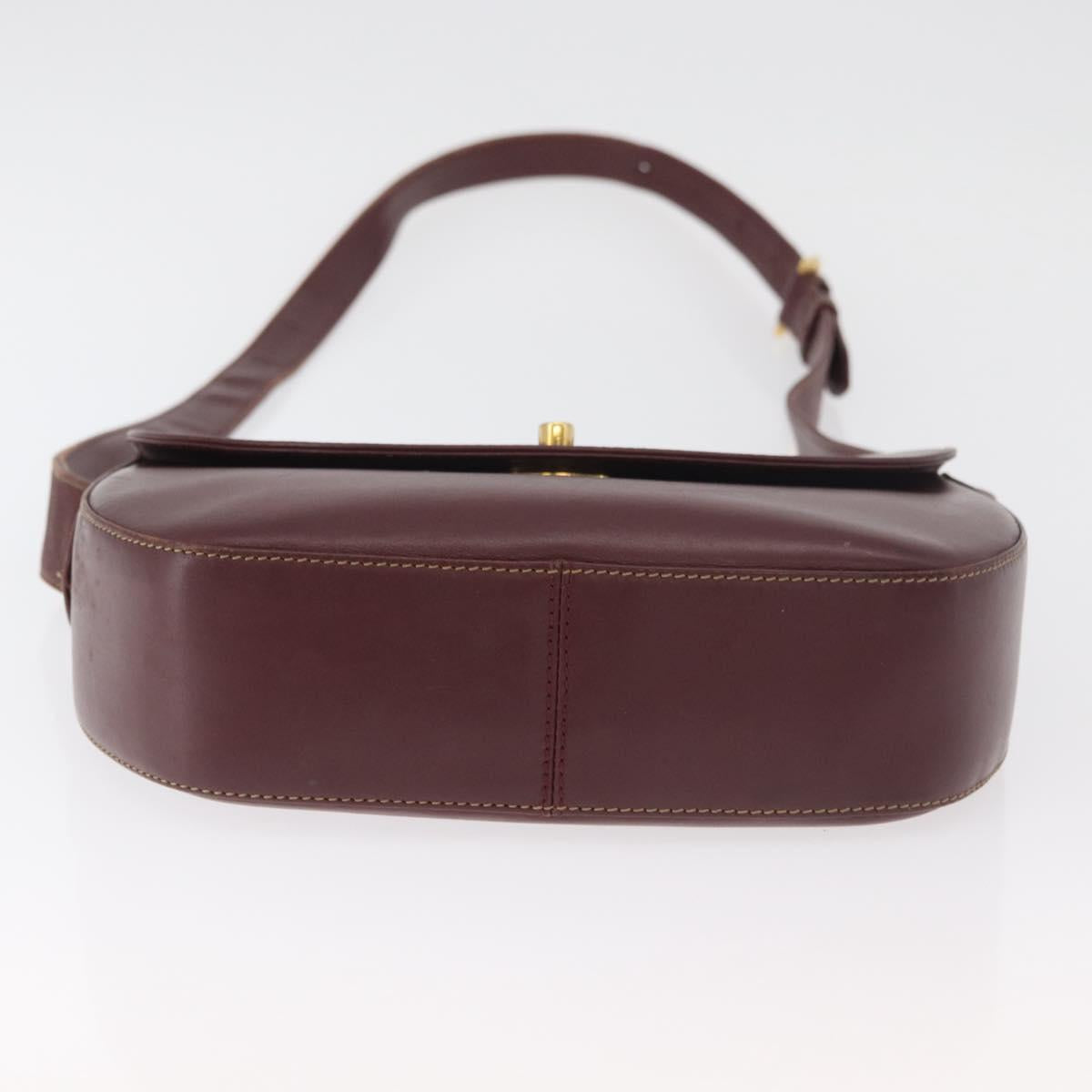 CARTIER Must Line Shoulder Bag Leather Bordeaux Gold Auth 179989