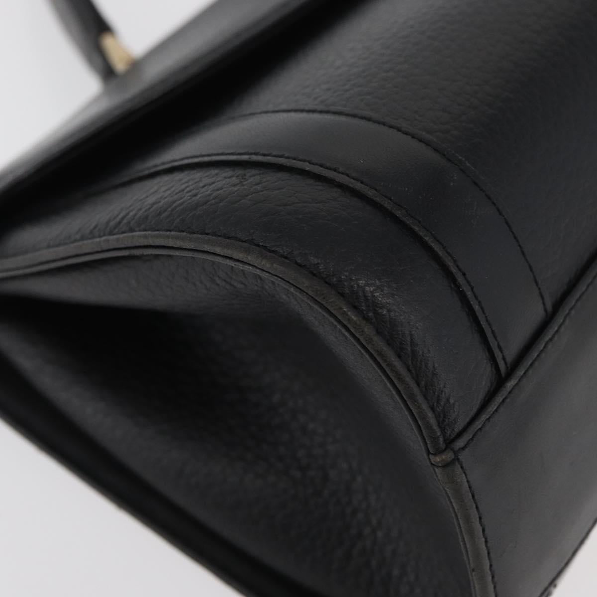 Burberrys Hand Bag Leather Black Gold Auth 179992