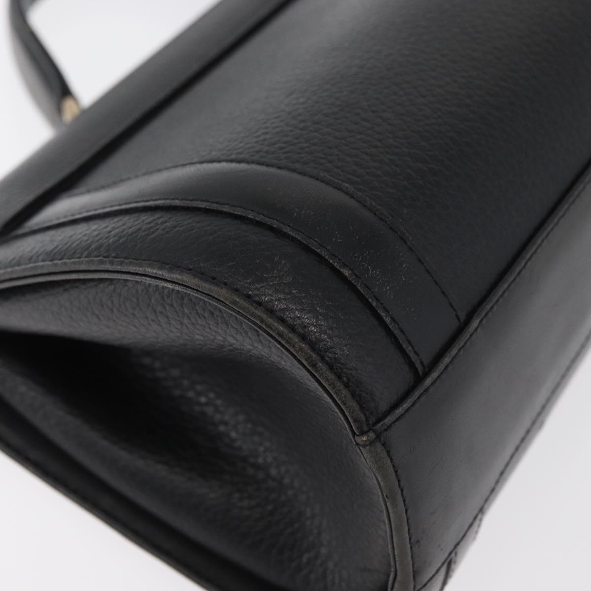 Burberrys Hand Bag Leather Black Gold Auth 179992