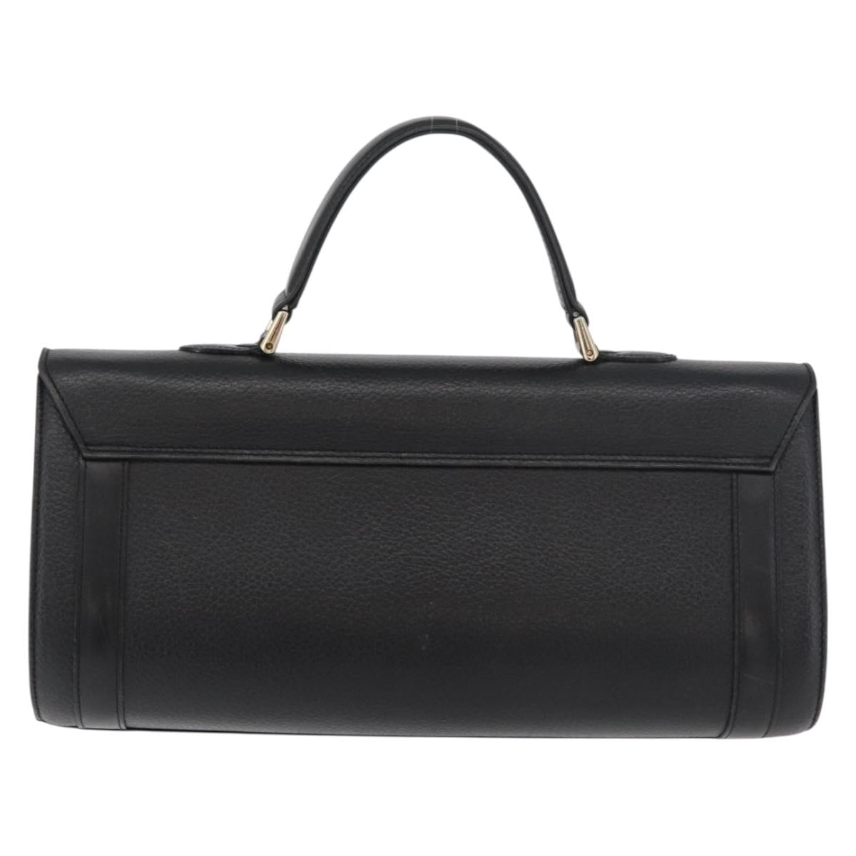 Burberrys Hand Bag Leather Black Gold Auth 179992