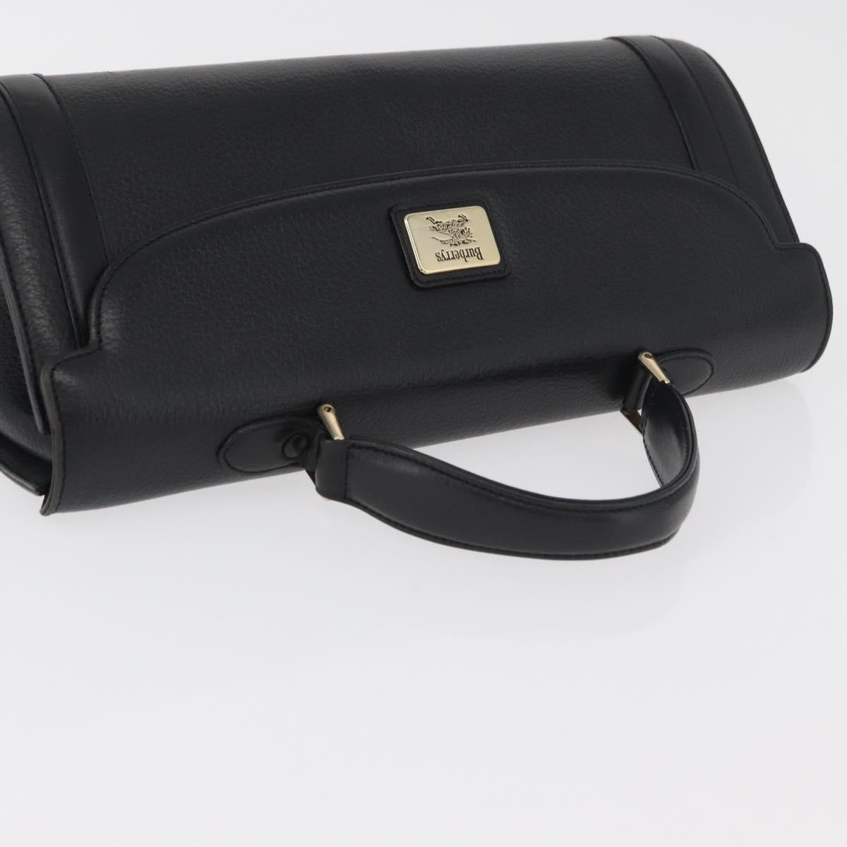 Burberrys Hand Bag Leather Black Gold Auth 179992