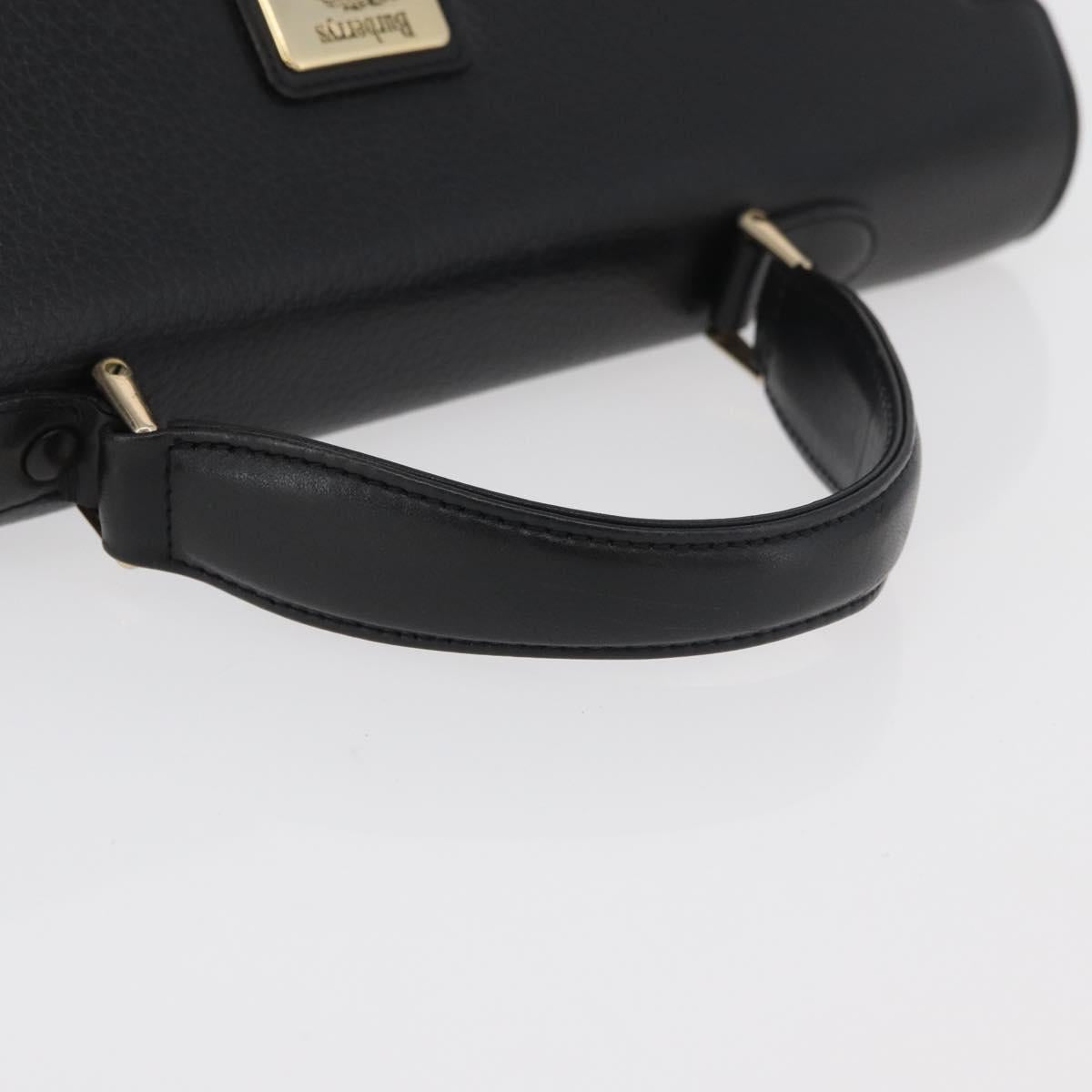 Burberrys Hand Bag Leather Black Gold Auth 179992
