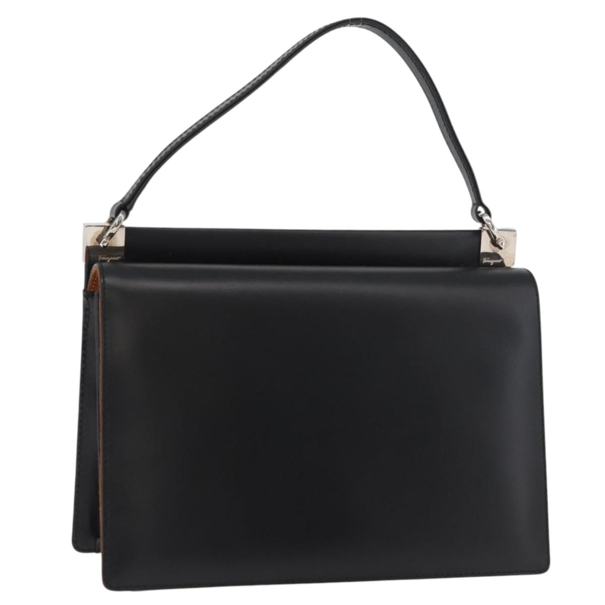 Salvatore Ferragamo Gancini Hand Bag Leather Black Silver Auth 179993