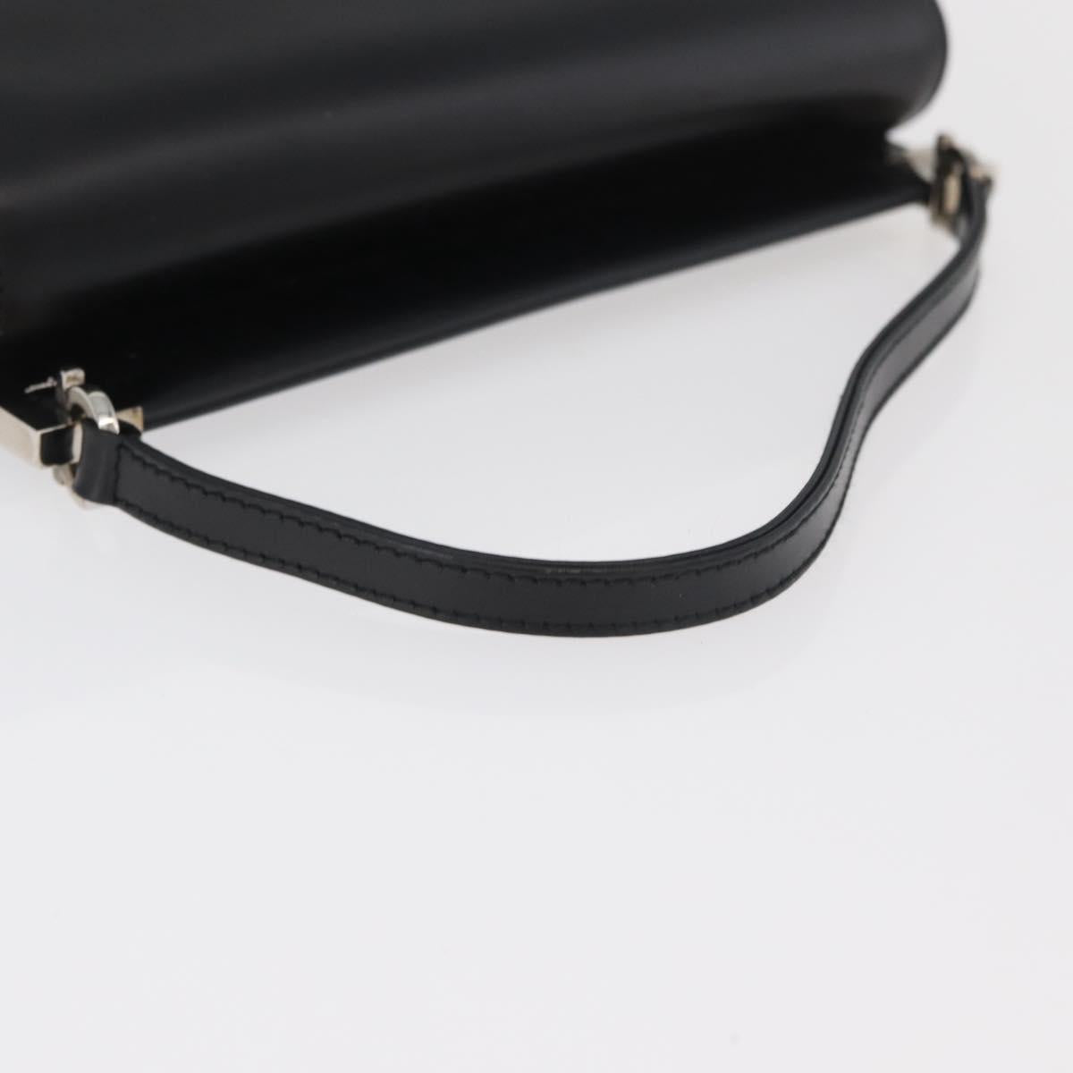 Salvatore Ferragamo Gancini Hand Bag Leather Black Silver Auth 179993