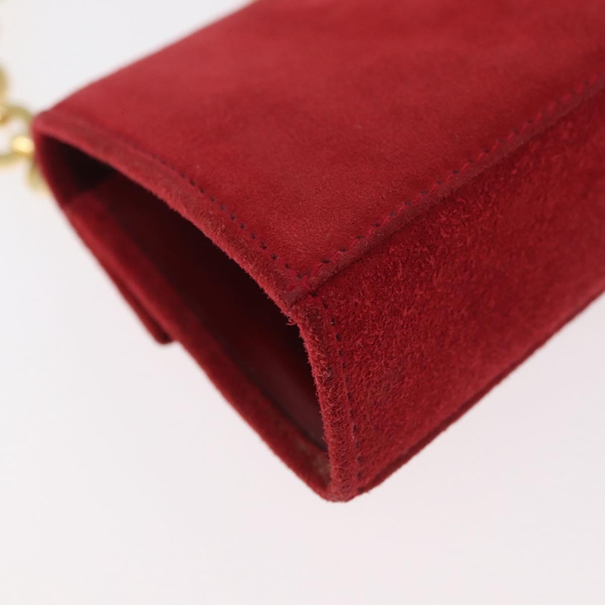 Salvatore Ferragamo Chain Gancini Shoulder Bag Suede Red Gold Auth 179999