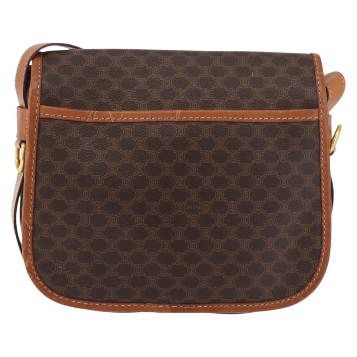 CELINE Macadam Canvas Shoulder Bag PVC Leather Brown Gold Auth 180001A