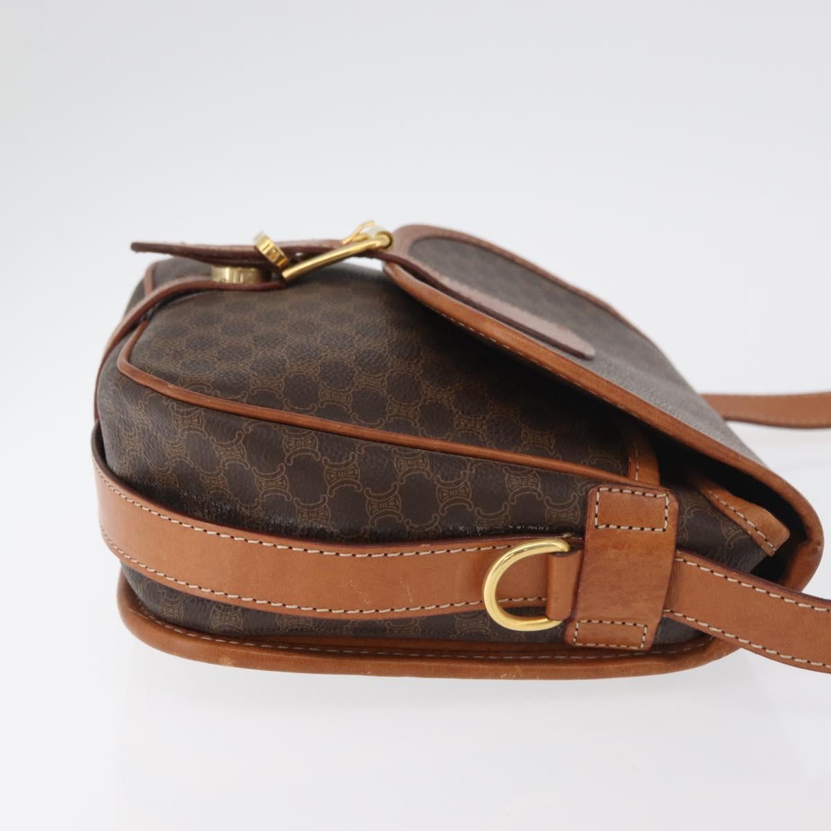 CELINE Macadam Canvas Shoulder Bag PVC Leather Brown Gold Auth 180001A