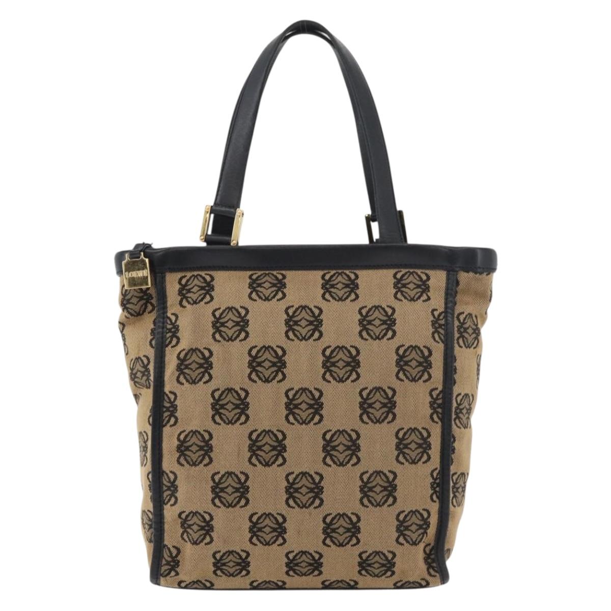 LOEWE Anagram Hand Bag Canvas Beige Gold Auth 180003