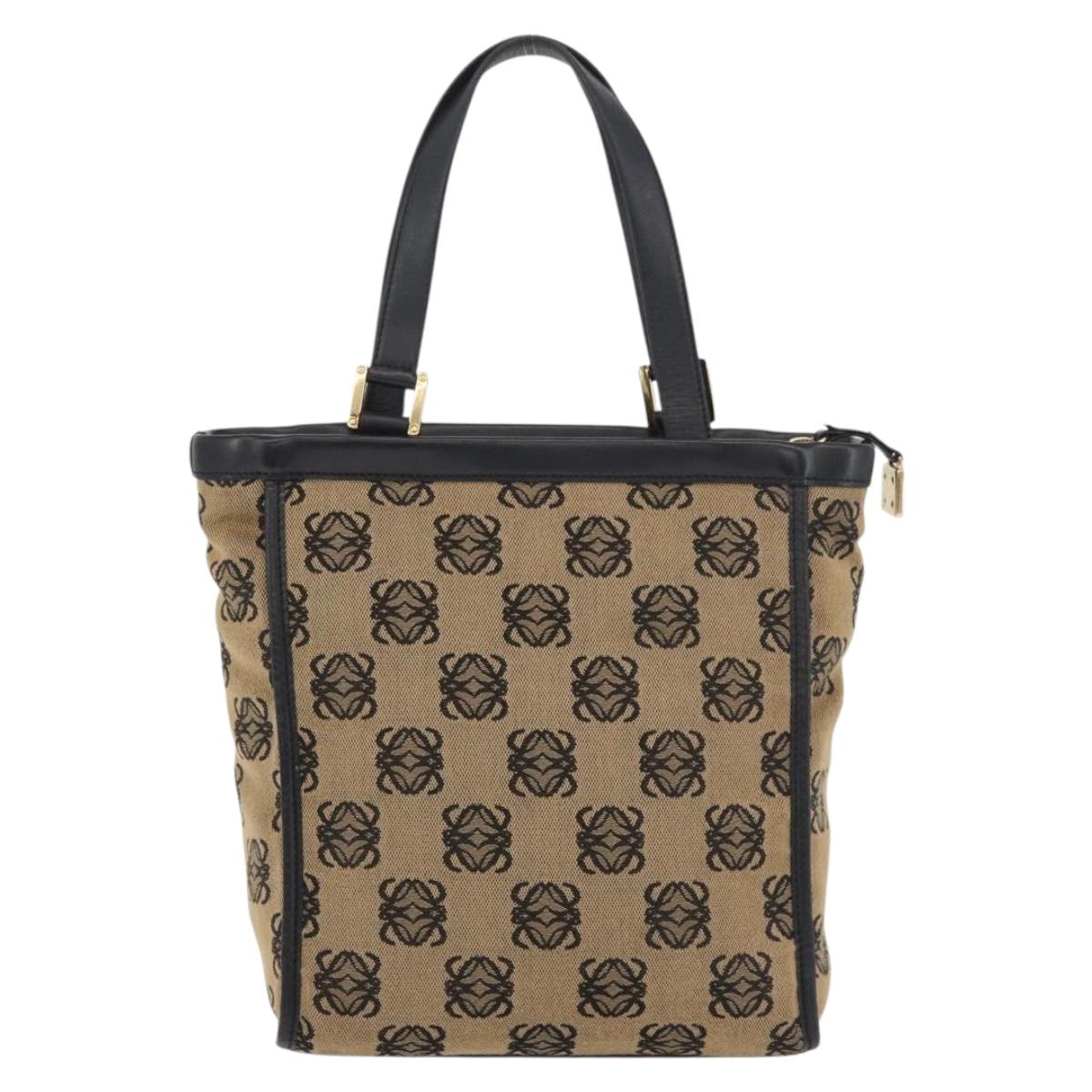 LOEWE Anagram Hand Bag Canvas Beige Gold Auth 180003