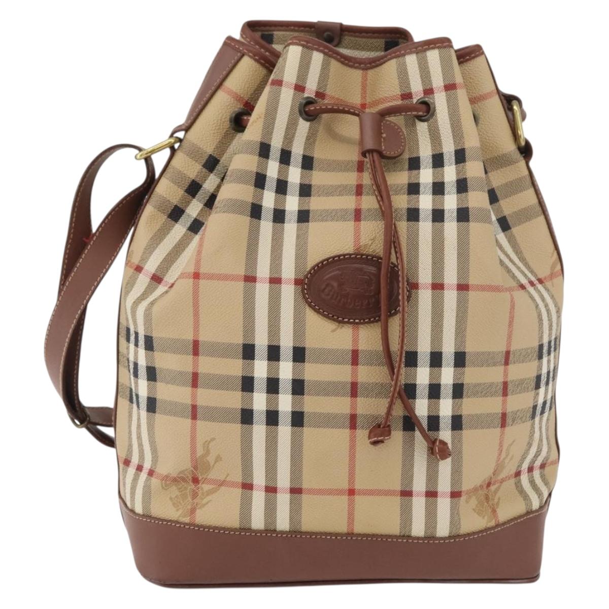 Burberrys Nova Check Purse Shoulder Bag PVC Leather Beige Gold Auth 180005