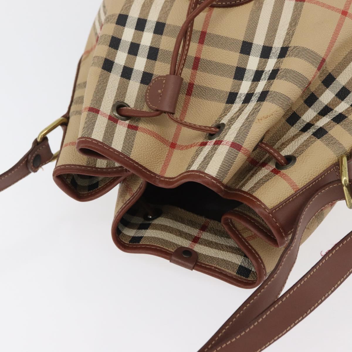 Burberrys Nova Check Purse Shoulder Bag PVC Leather Beige Gold Auth 180005