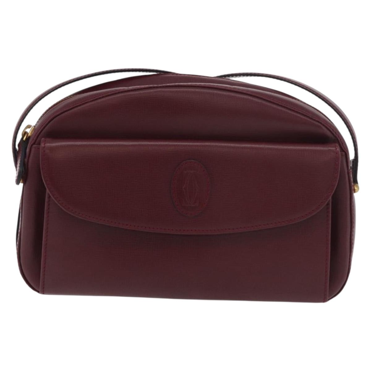 CARTIER Must Line Shoulder Bag Leather Bordeaux Gold Auth 180007