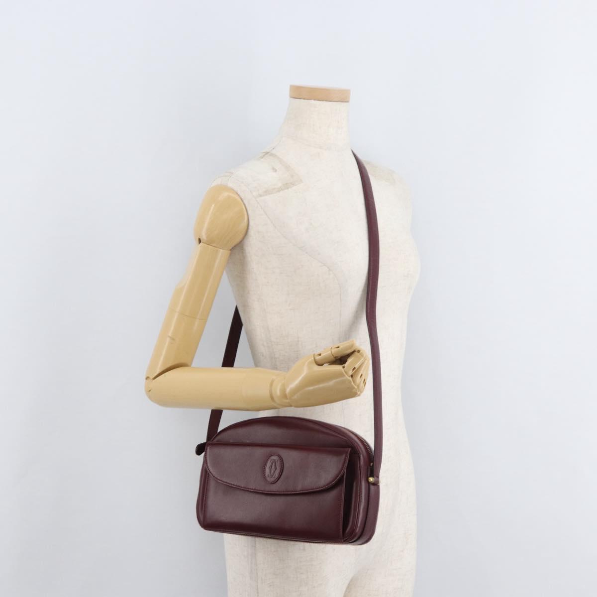 CARTIER Must Line Shoulder Bag Leather Bordeaux Gold Auth 180007