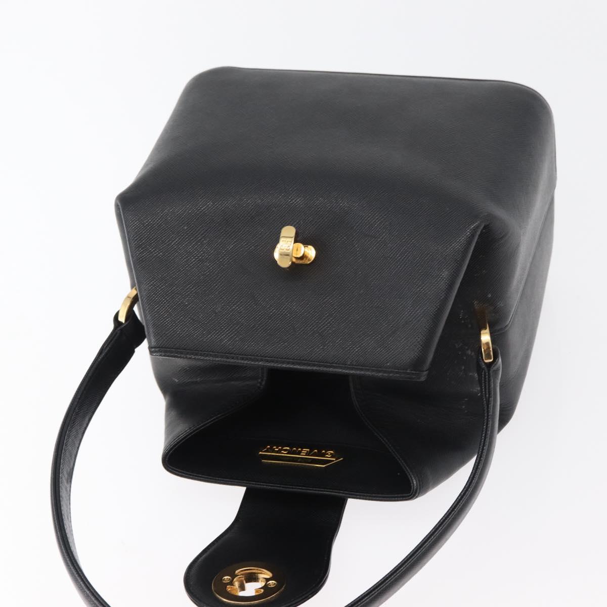GIVENCHY Hand Bag Leather Black Gold Auth 180008