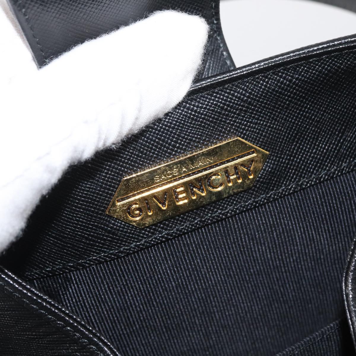 GIVENCHY Hand Bag Leather Black Gold Auth 180008