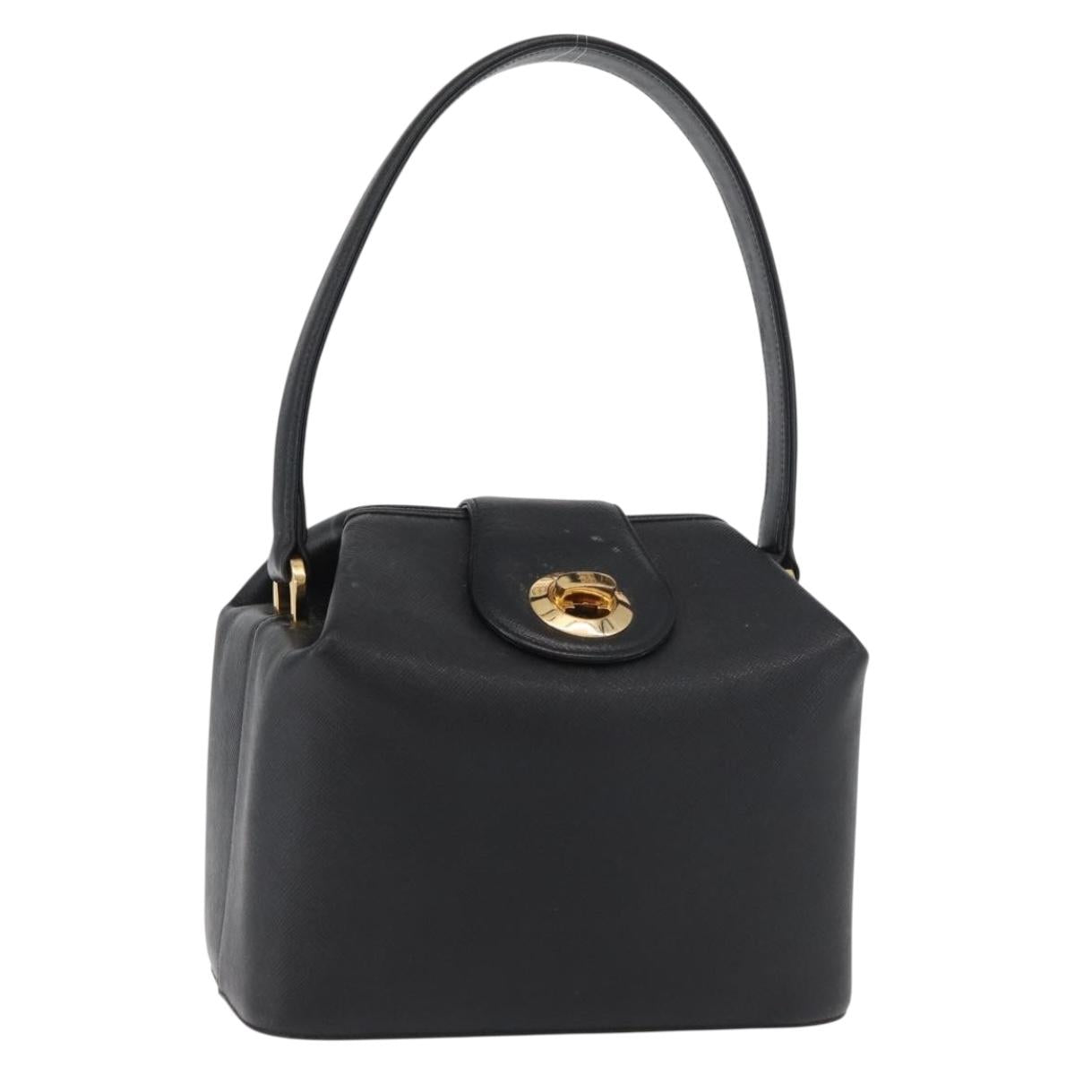 GIVENCHY Hand Bag Leather Black Gold Auth 180008