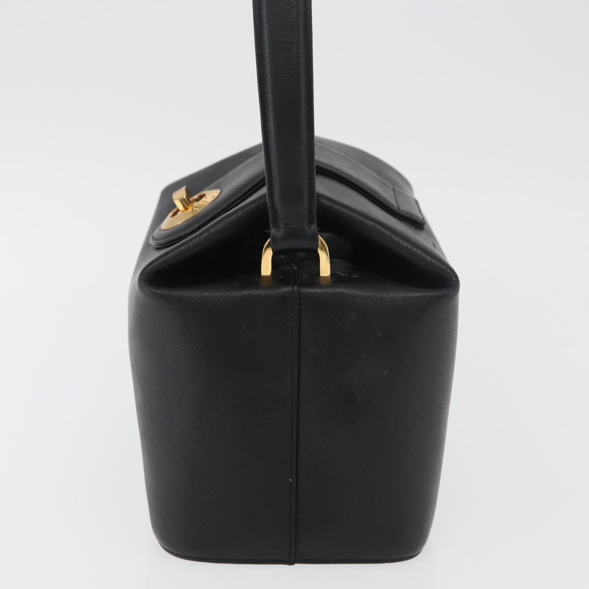 GIVENCHY Hand Bag Leather Black Gold Auth 180008