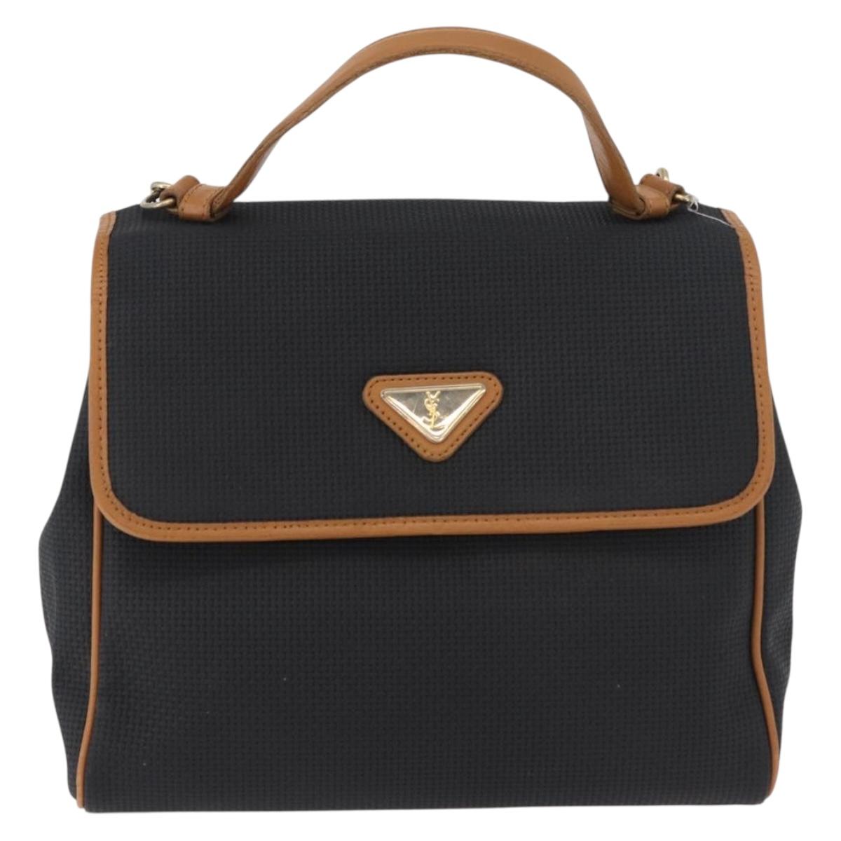 SAINT LAURENT Hand Bag Coated Canvas 2way Black Gold Auth 180009