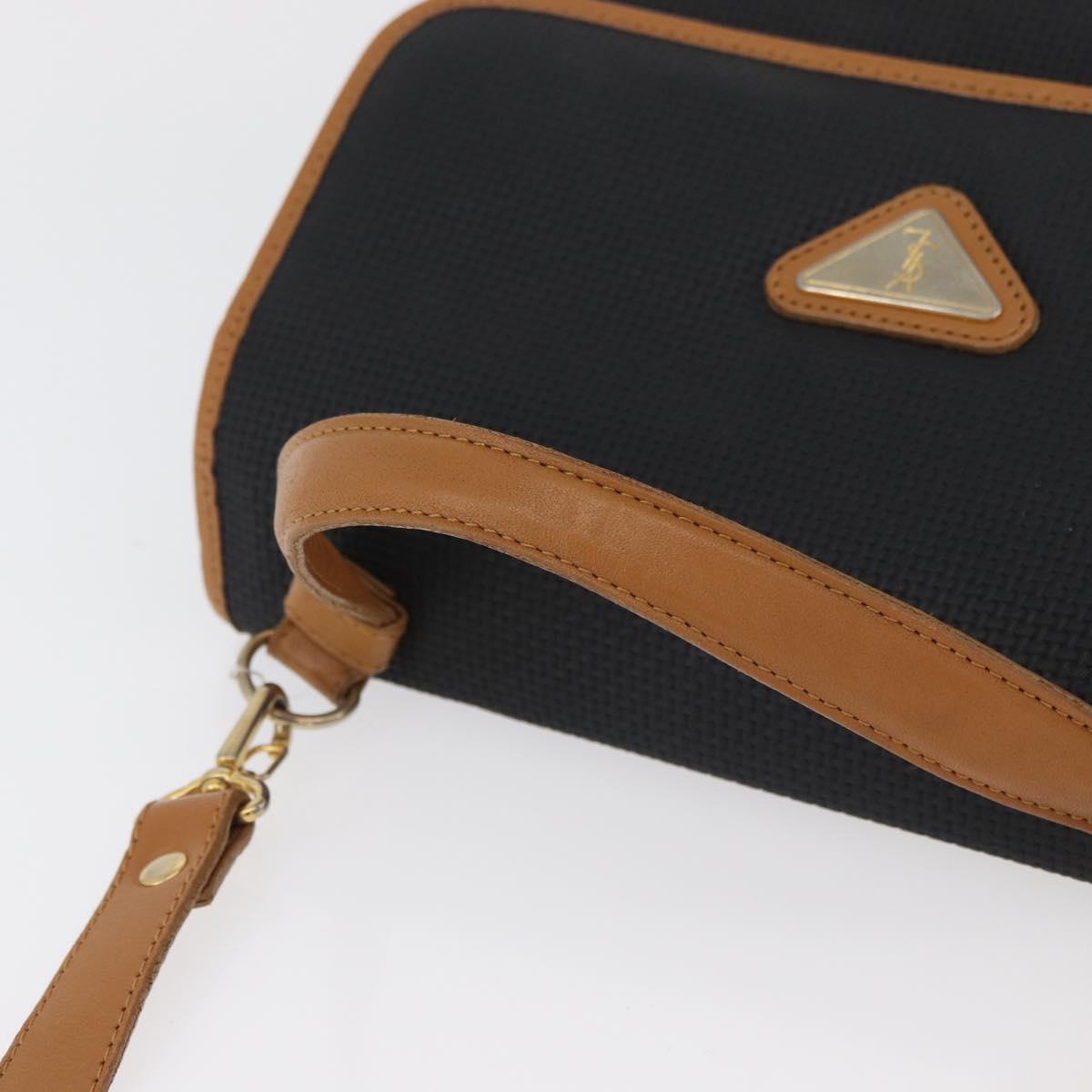 SAINT LAURENT Hand Bag Coated Canvas 2way Black Gold Auth 180009