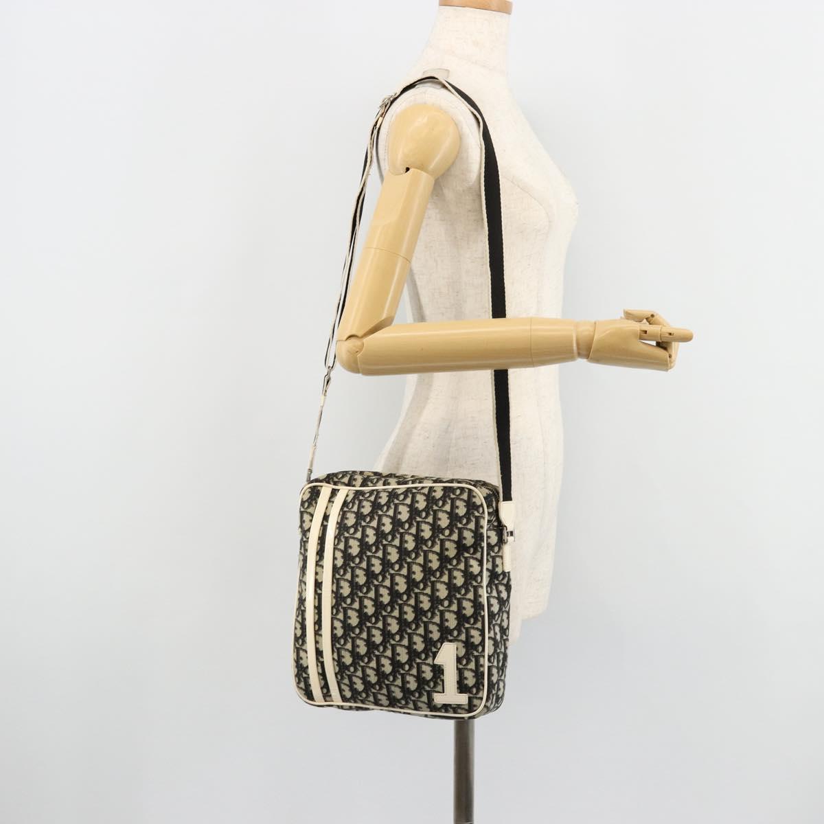 Christian Dior Trotter Canvas Shoulder Bag PVC Black Silver Auth 180010