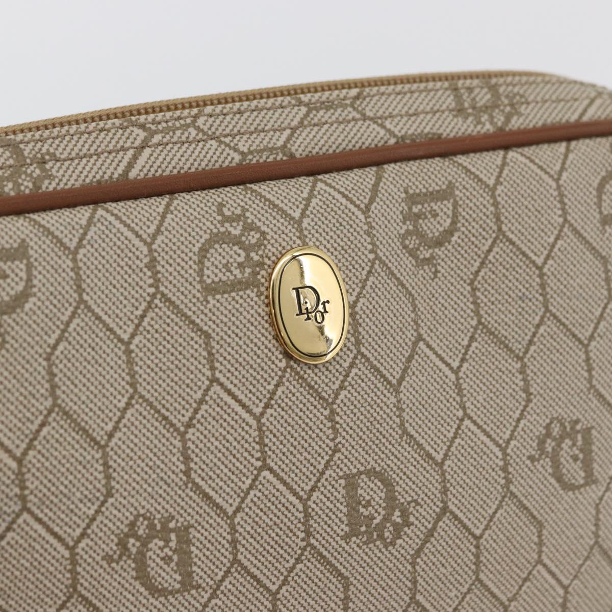 Christian Dior Honeycomb Canvas Shoulder Bag PVC Beige Gold Auth 180013A