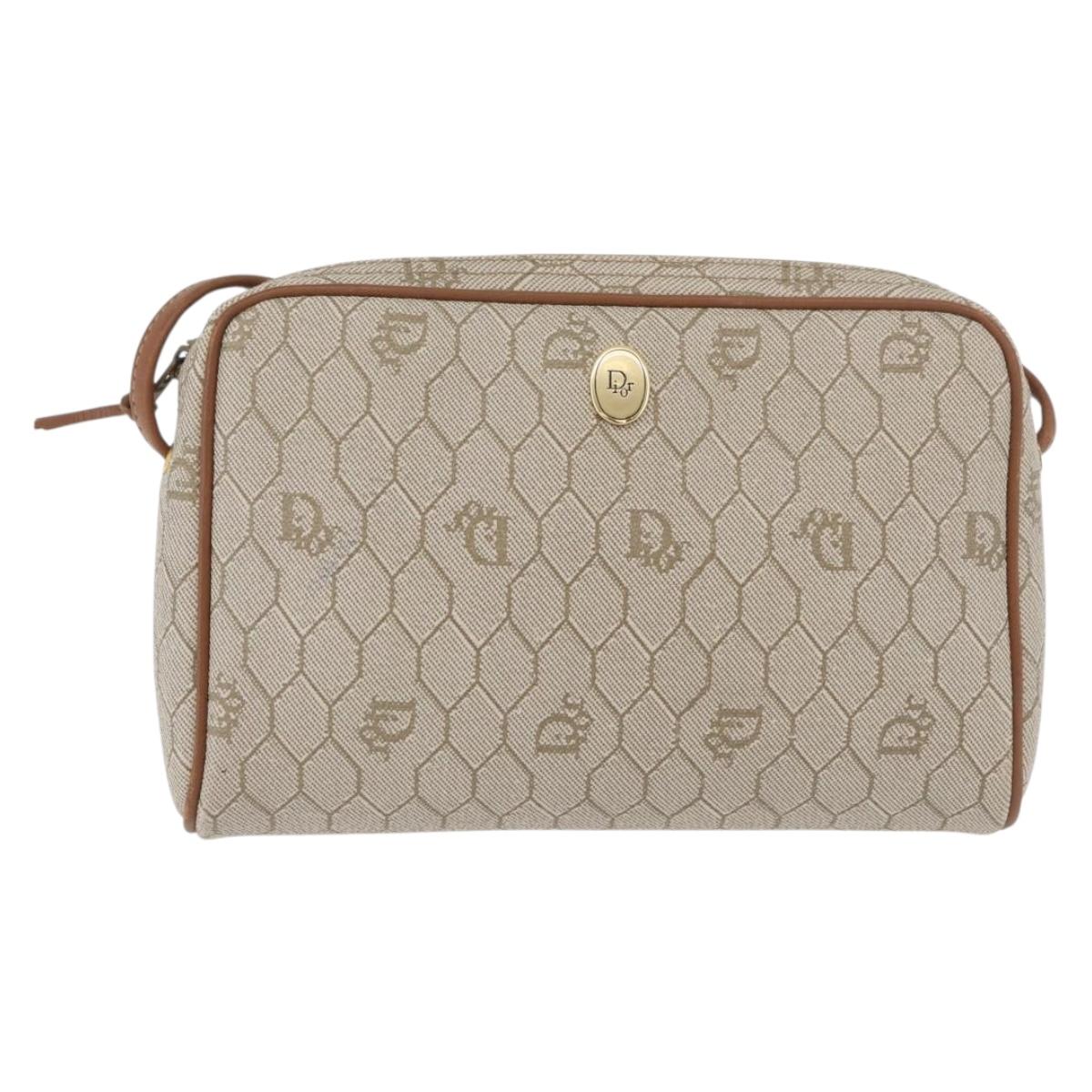 Christian Dior Honeycomb Canvas Shoulder Bag PVC Beige Gold Auth 180013A