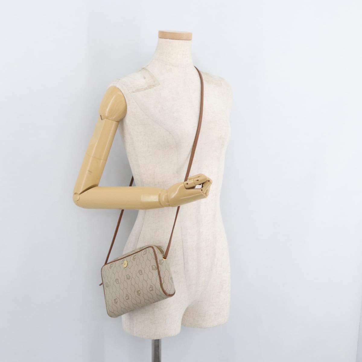 Christian Dior Honeycomb Canvas Shoulder Bag PVC Beige Gold Auth 180013A