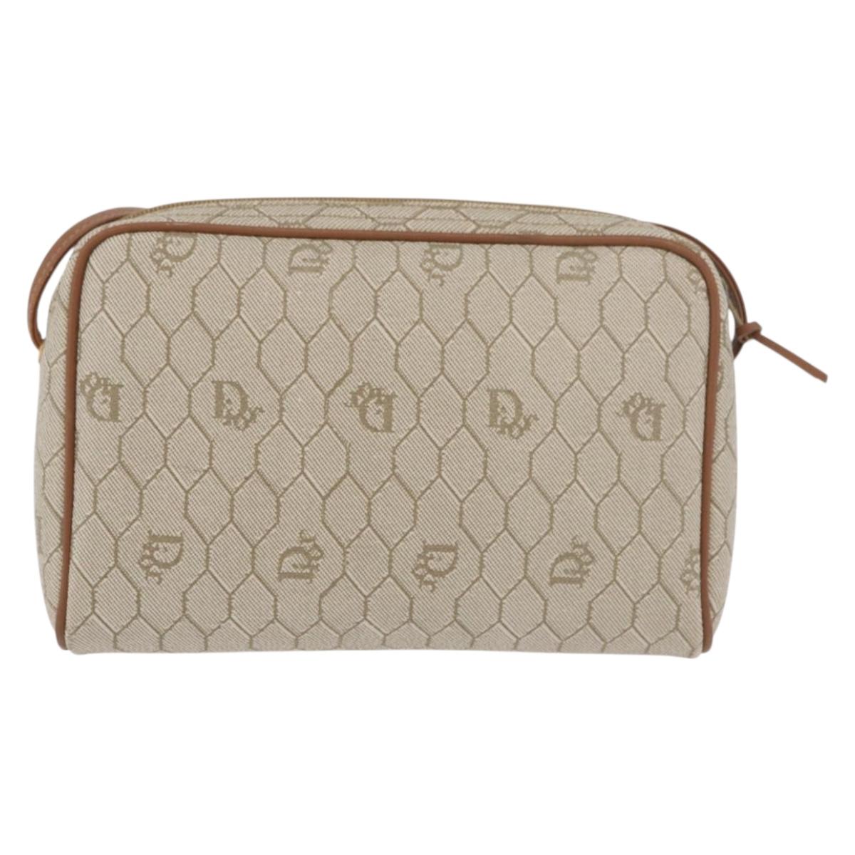 Christian Dior Honeycomb Canvas Shoulder Bag PVC Beige Gold Auth 180013A
