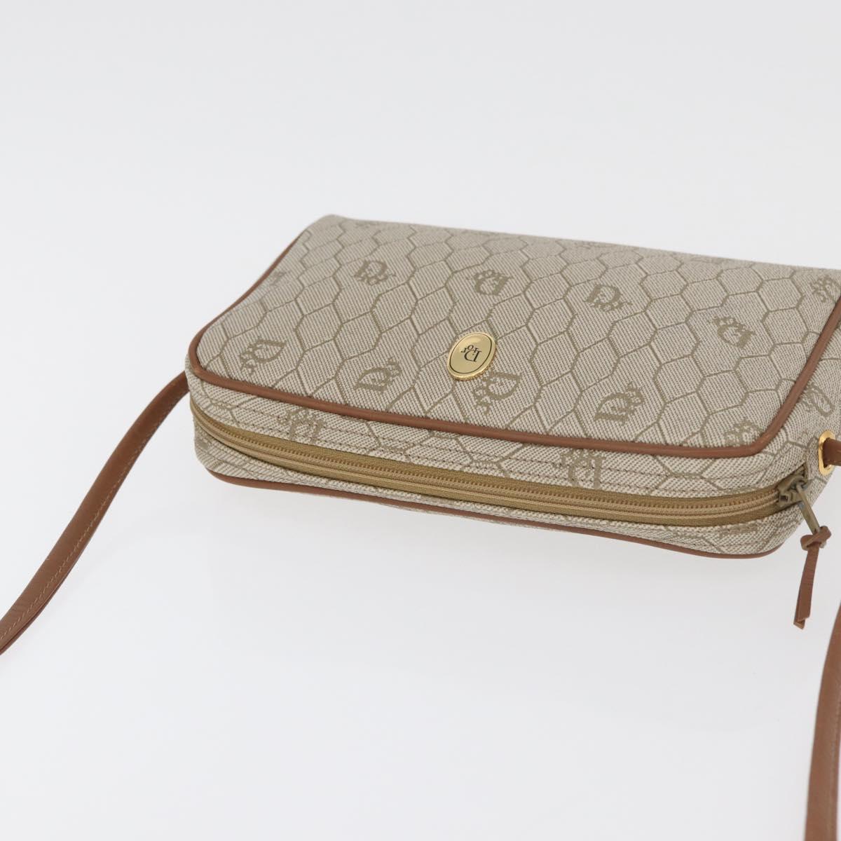 Christian Dior Honeycomb Canvas Shoulder Bag PVC Beige Gold Auth 180013A
