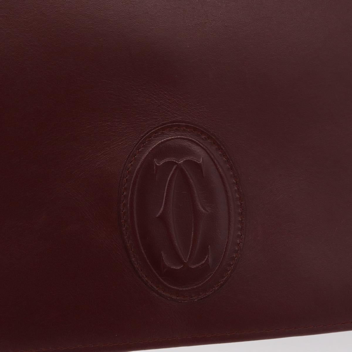 CARTIER Must Line Clutch Bag Leather Bordeaux Gold Auth 180014