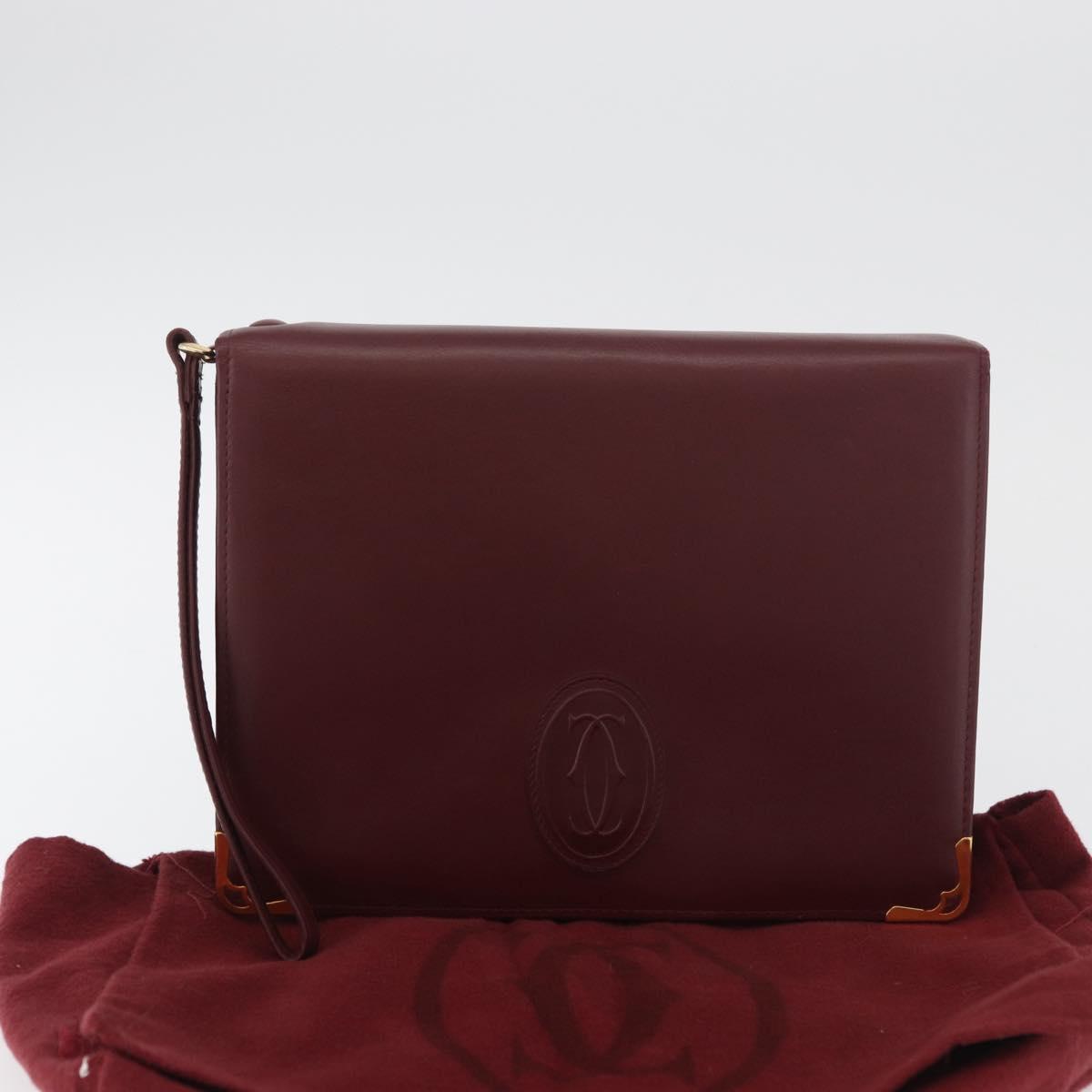 CARTIER Must Line Clutch Bag Leather Bordeaux Gold Auth 180014