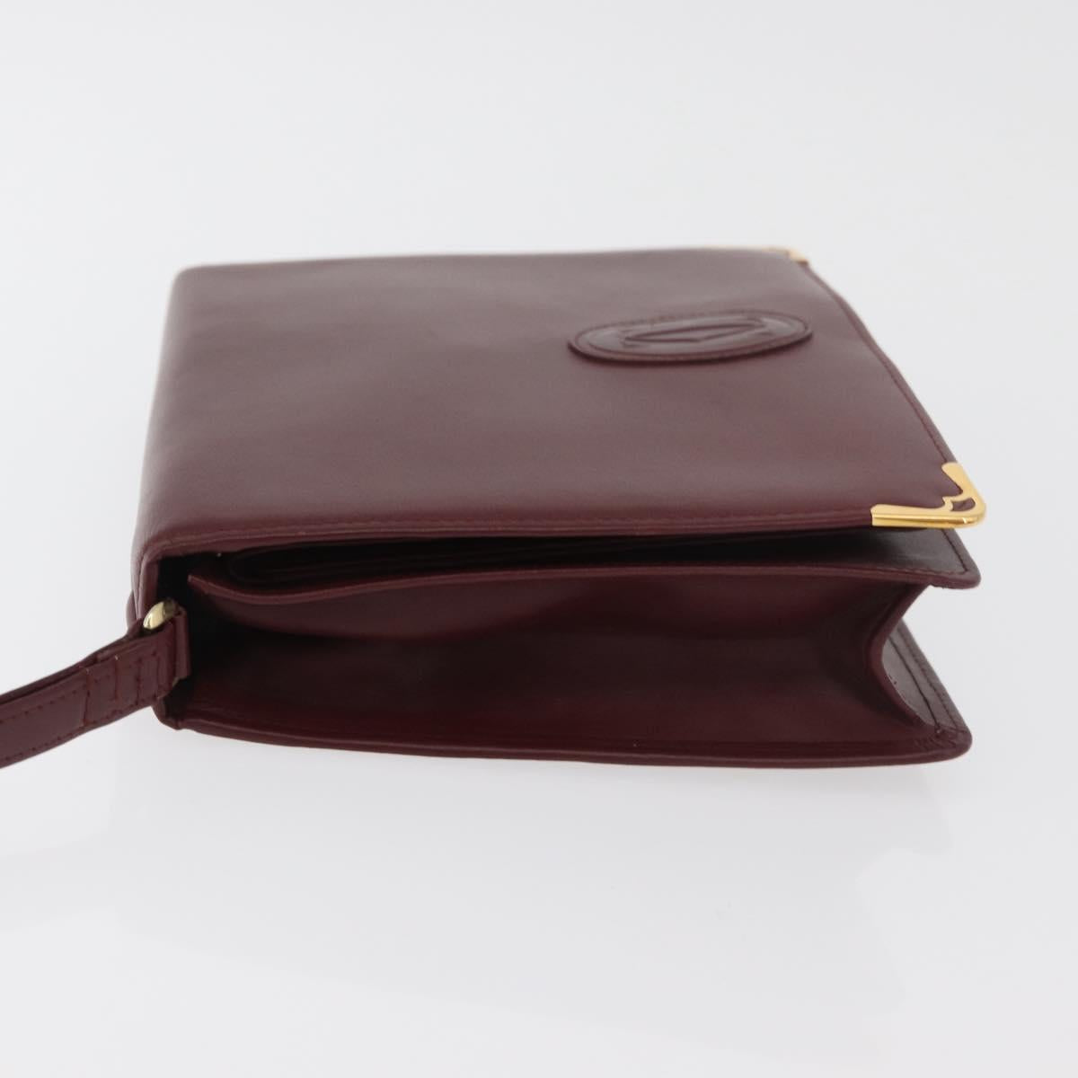 CARTIER Must Line Clutch Bag Leather Bordeaux Gold Auth 180014