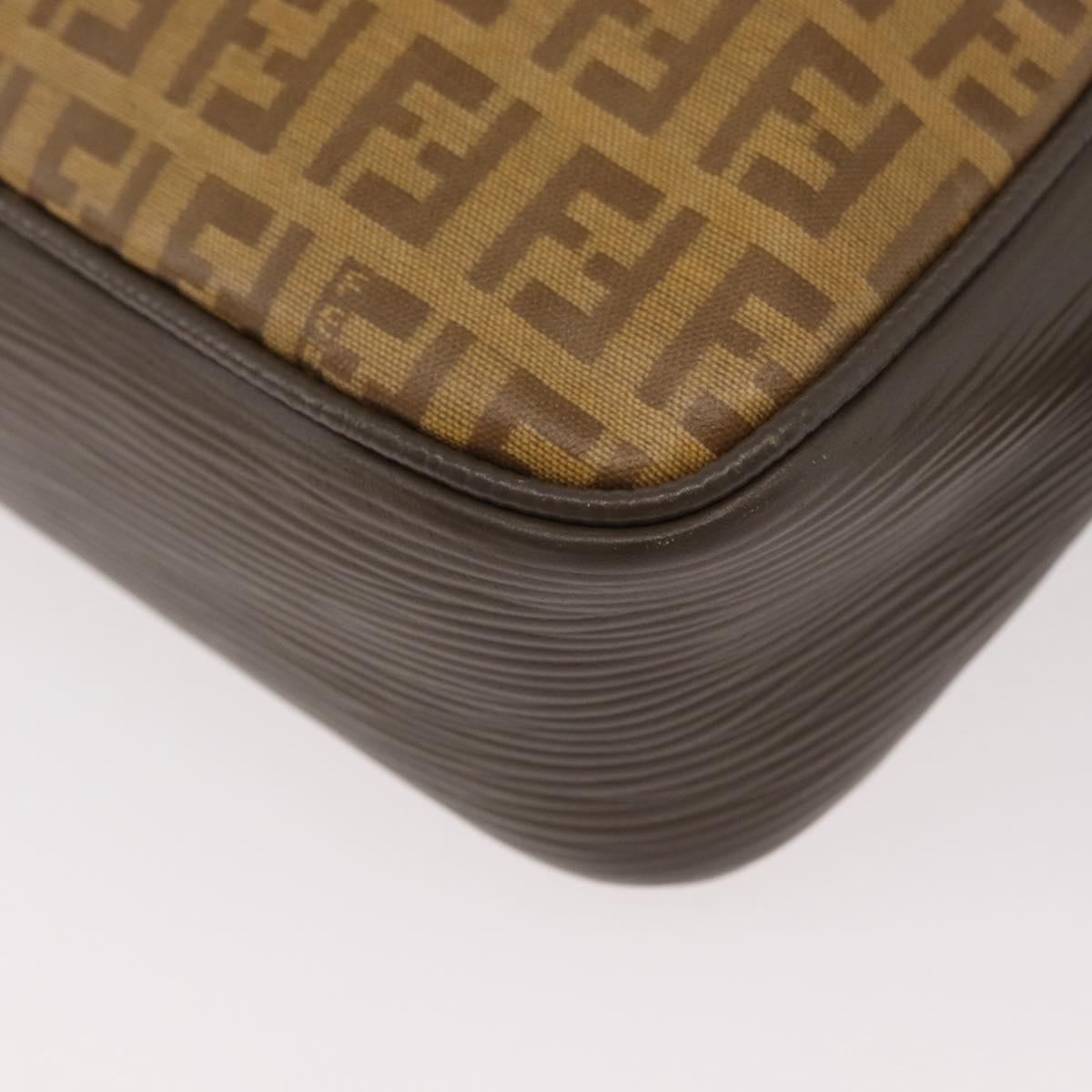 FENDI Zucchino Canvas Shoulder Bag Beige Auth 180015
