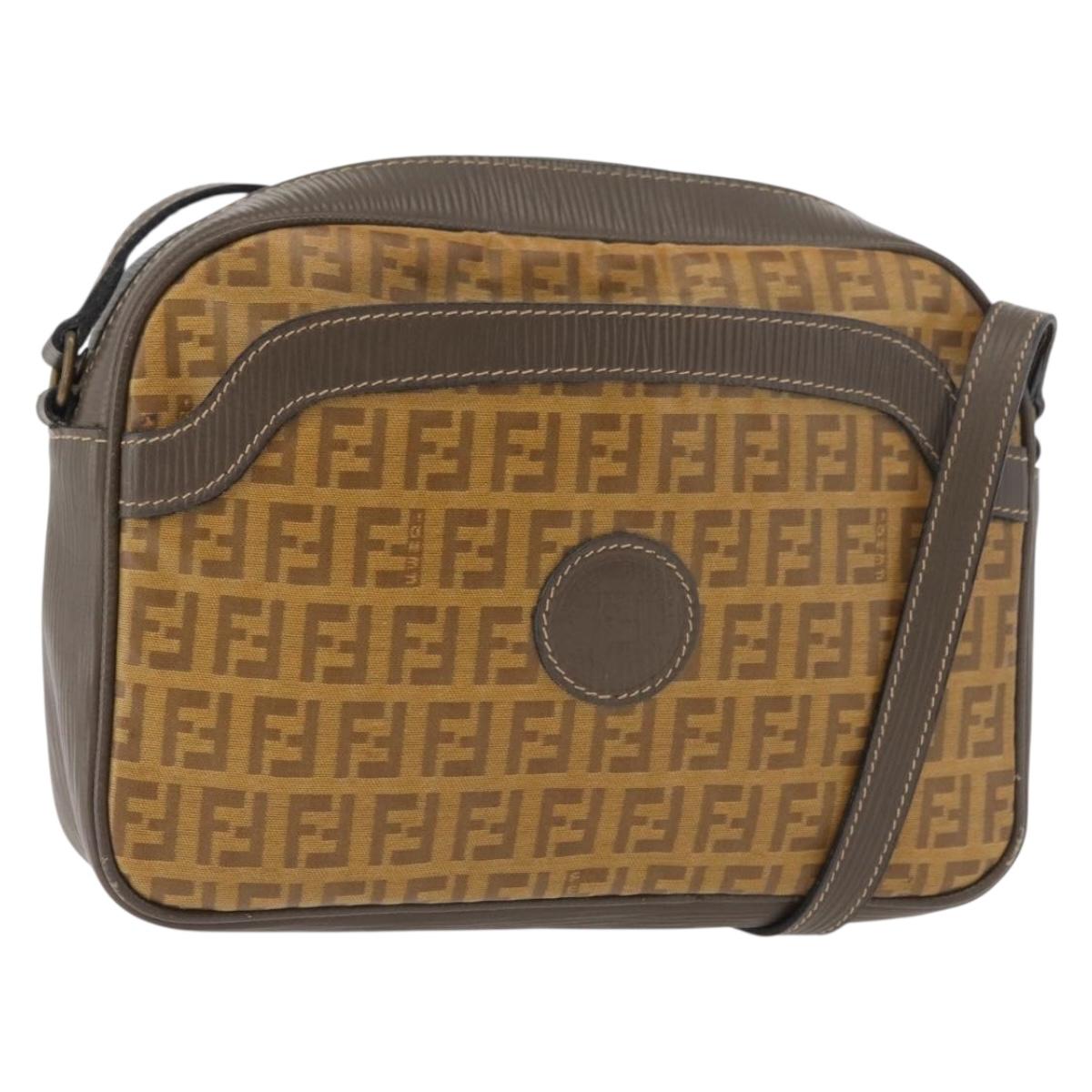 FENDI Zucchino Canvas Shoulder Bag Beige Auth 180015