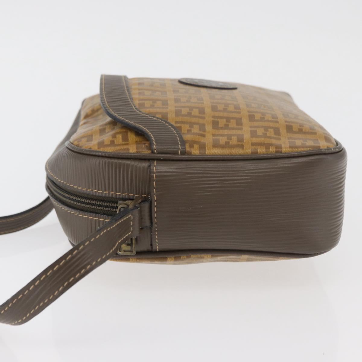 FENDI Zucchino Canvas Shoulder Bag Beige Auth 180015