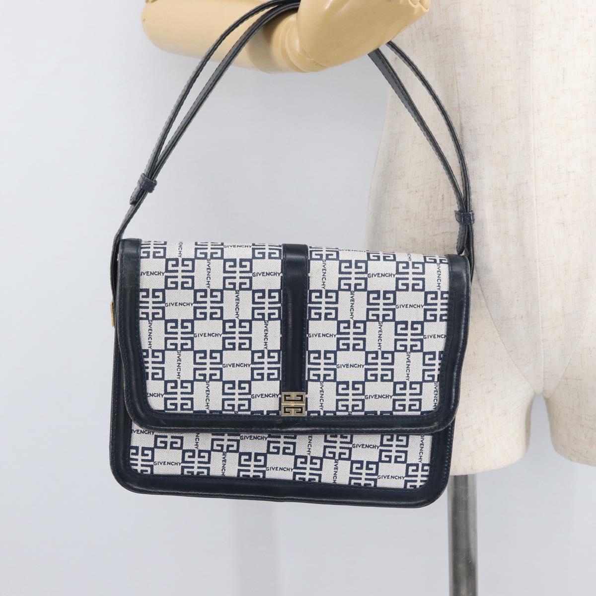GIVENCHY Shoulder Bag PVC Leather Navy Gold Auth 180016