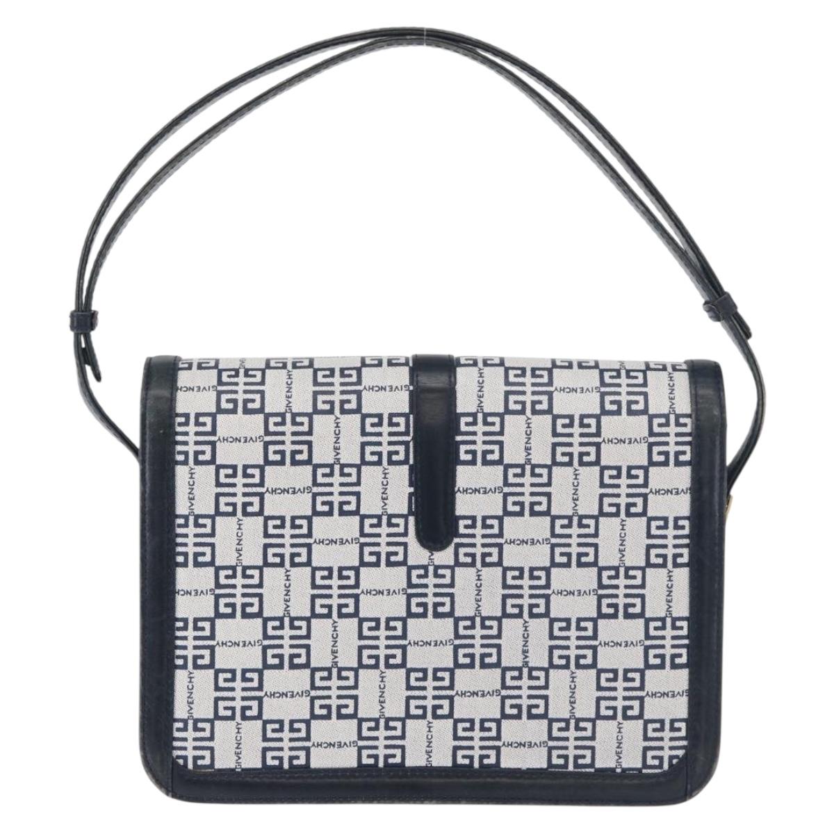 GIVENCHY Shoulder Bag PVC Leather Navy Gold Auth 180016